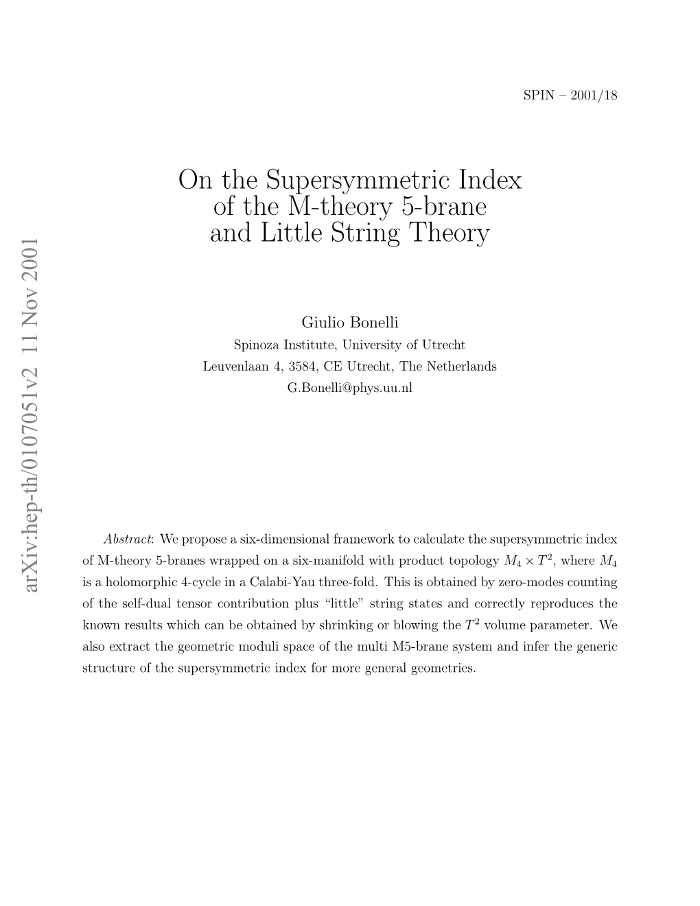 On the Supersymmetric Index of the M-Theory 5-Brane and Little String