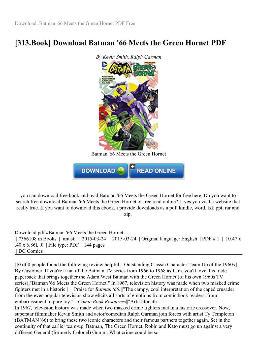 Download Batman '66 Meets the Green Hornet PDF