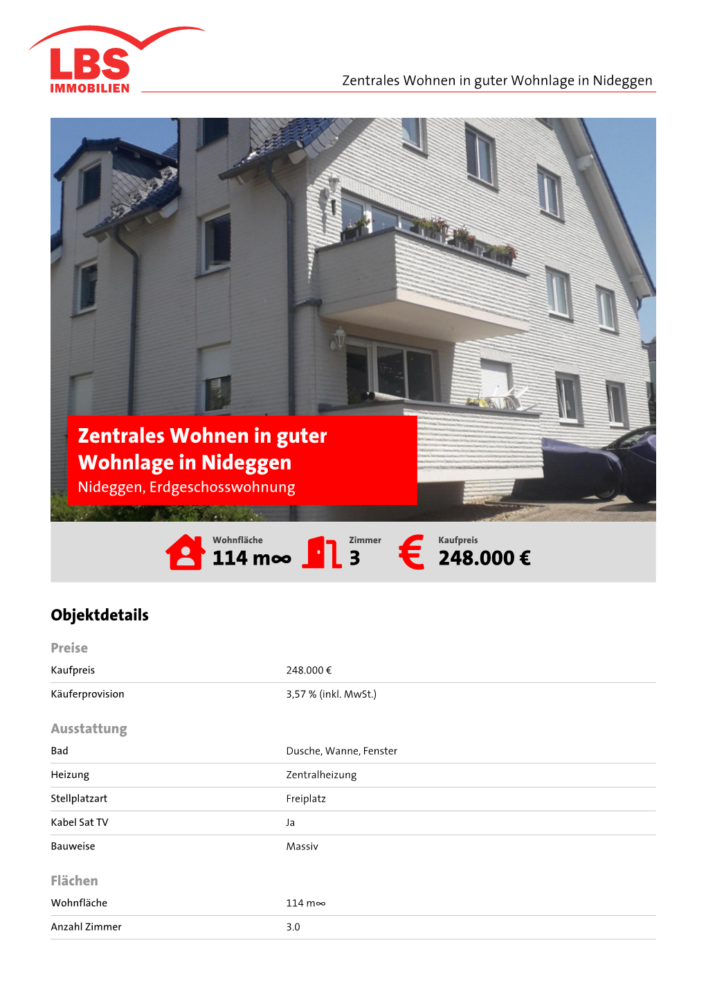 Exposé Für Zentrales Wohnen in Guter Wohnlage in Nideggen (115525NW)