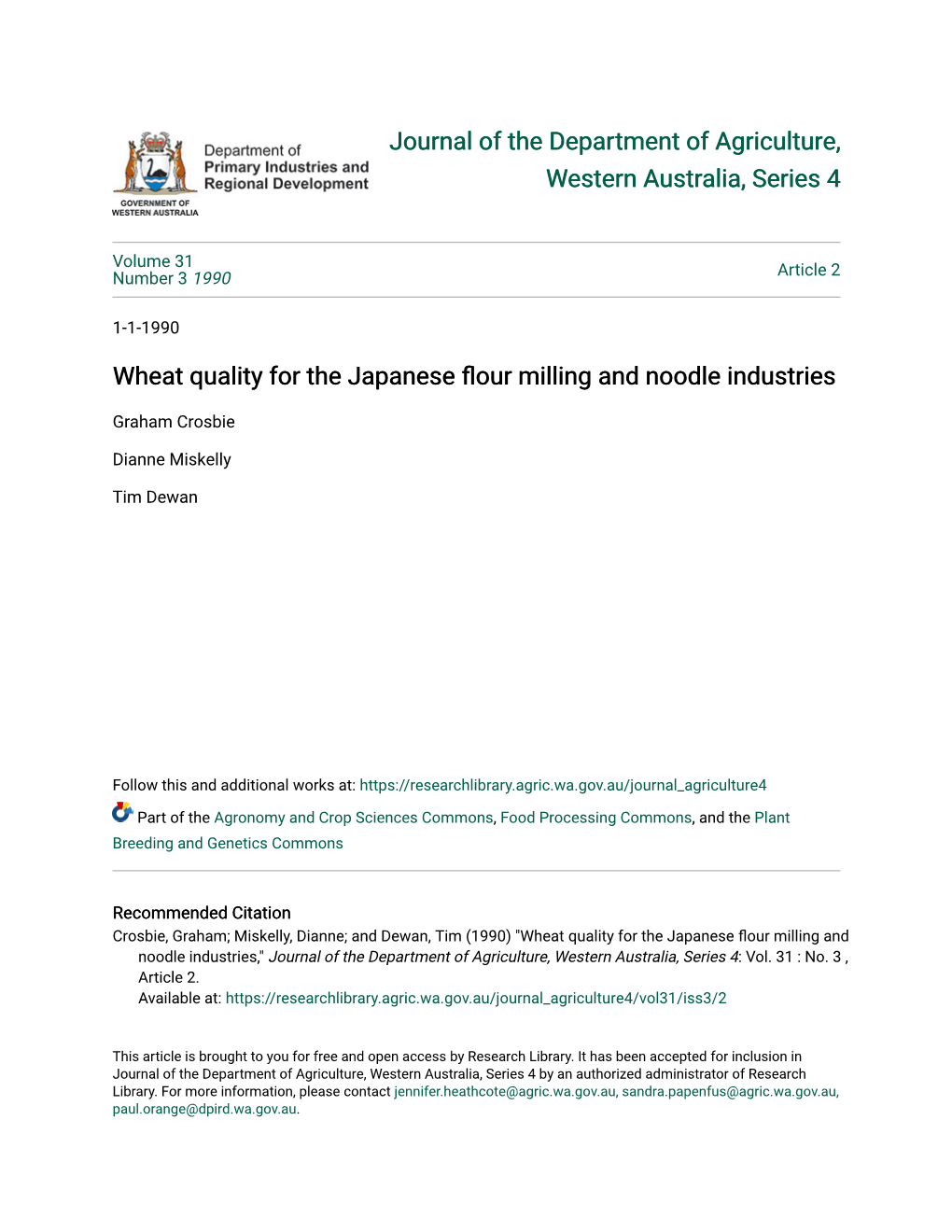 Wheat Quality for the Japanese Flour Milling and Noodle Industries