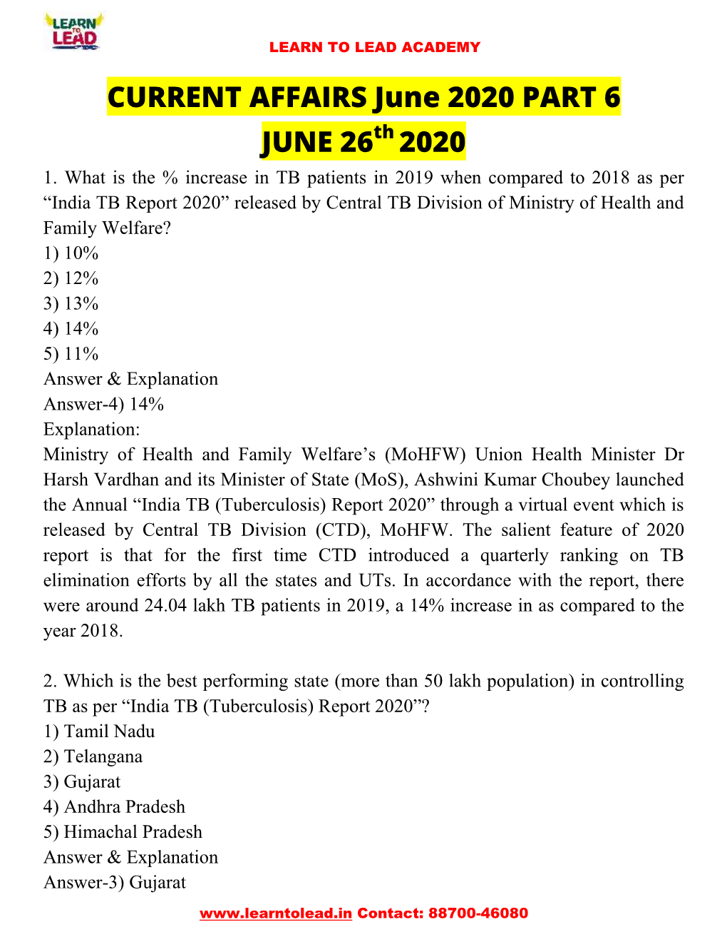 CURRENT AFFAIRS June 2020 PART 6 JUNE 26Th 2020 1