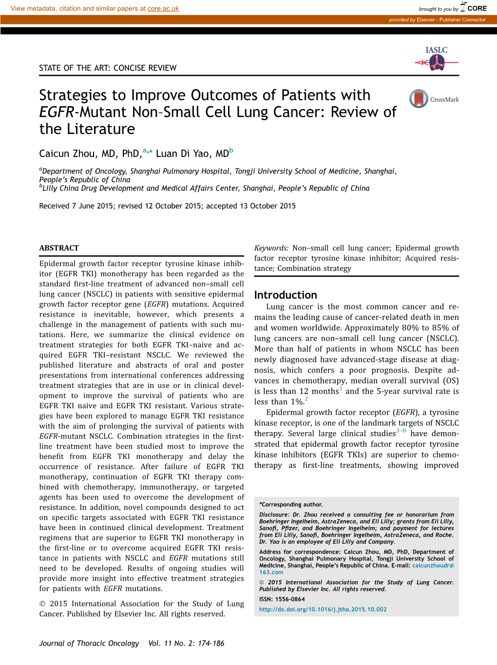 Strategies to Improve Outcomes of Patients with EGFR-Mutant Non–Small Cell Lung Cancer: Review of the Literature