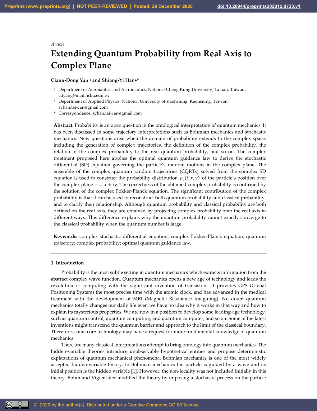 Extending Quantum Probability from Real Axis to Complex Plane