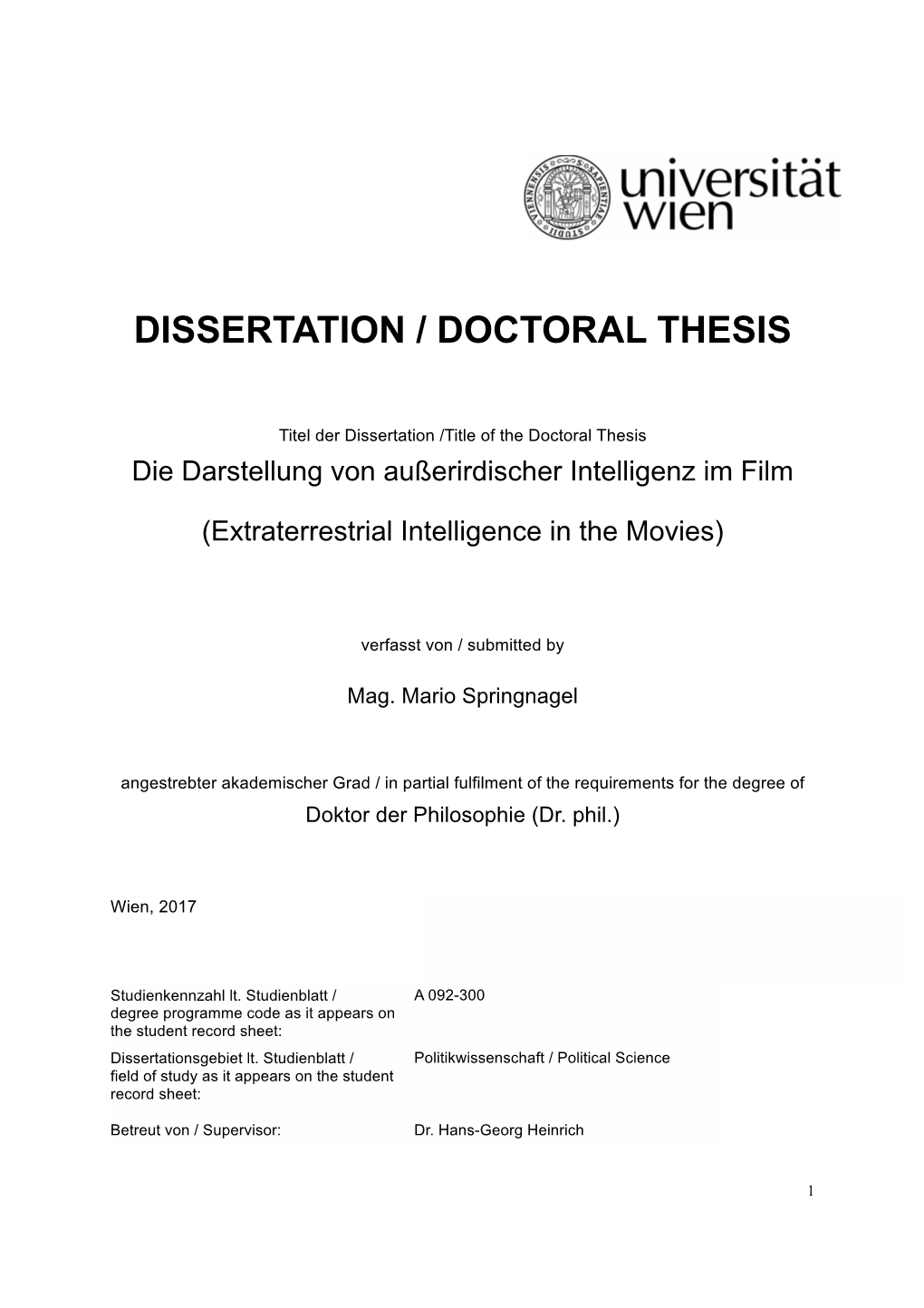 Dissertation / Doctoral Thesis