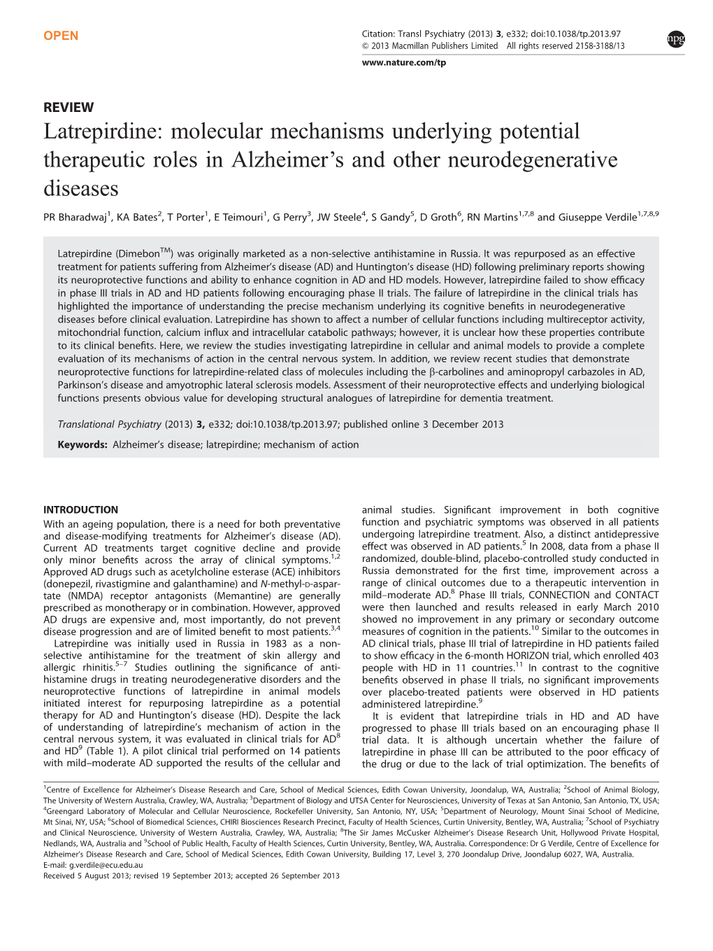 Latrepirdine: Molecular Mechanisms Underlying Potential Therapeutic Roles in Alzheimer’S and Other Neurodegenerative Diseases