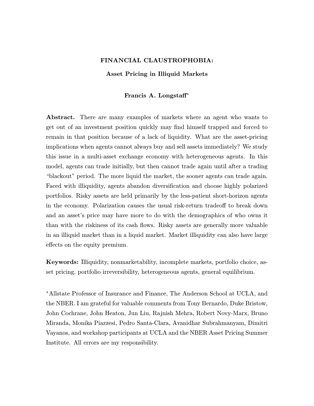 Asset Pricing in Illiquid Markets Francis A. Longstaff∗ Abstract