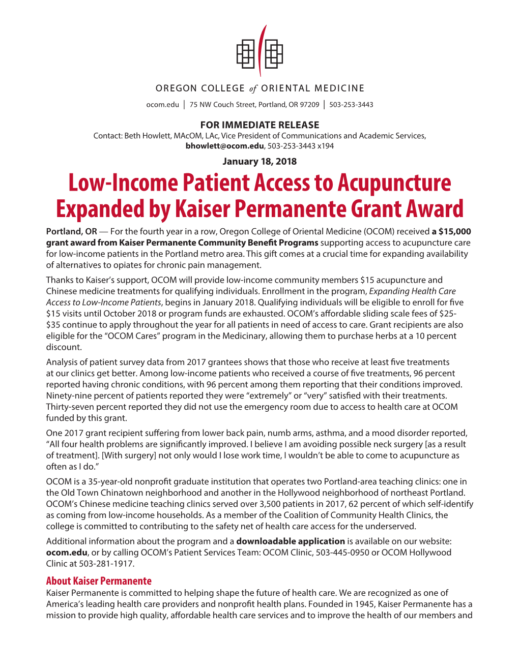 Low-Income Patient Access to Acupuncture Expanded by Kaiser