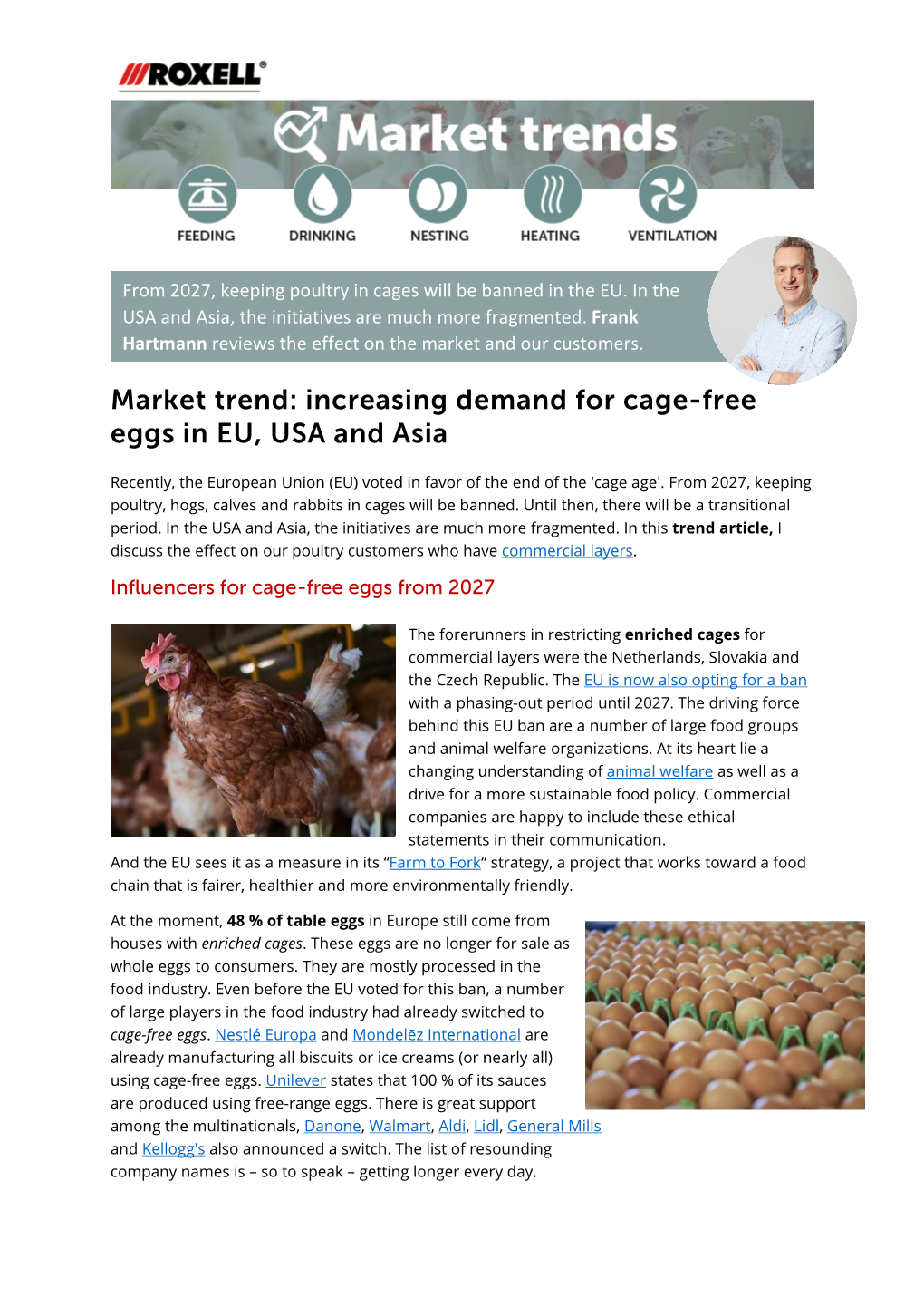 Market Trend: Increasing Demand for Cage-Free Eggs in EU, USA and Asia