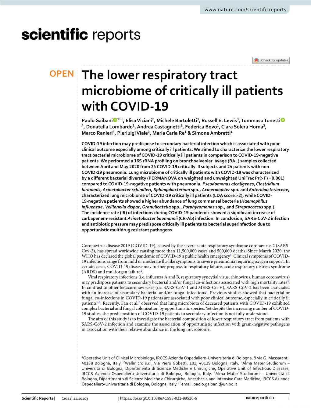 The Lower Respiratory Tract Microbiome of Critically Ill Patients with COVID-19