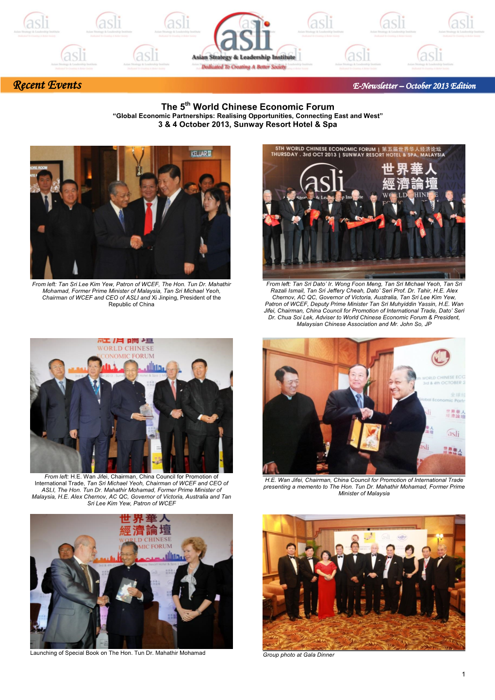 Recent Events E-Newsletter – October 2013 Edition