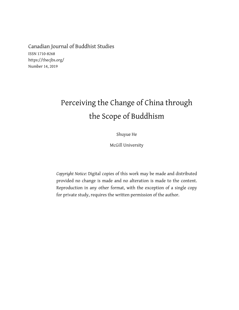 Perceiving the Change of China Through the Scope of Buddhism