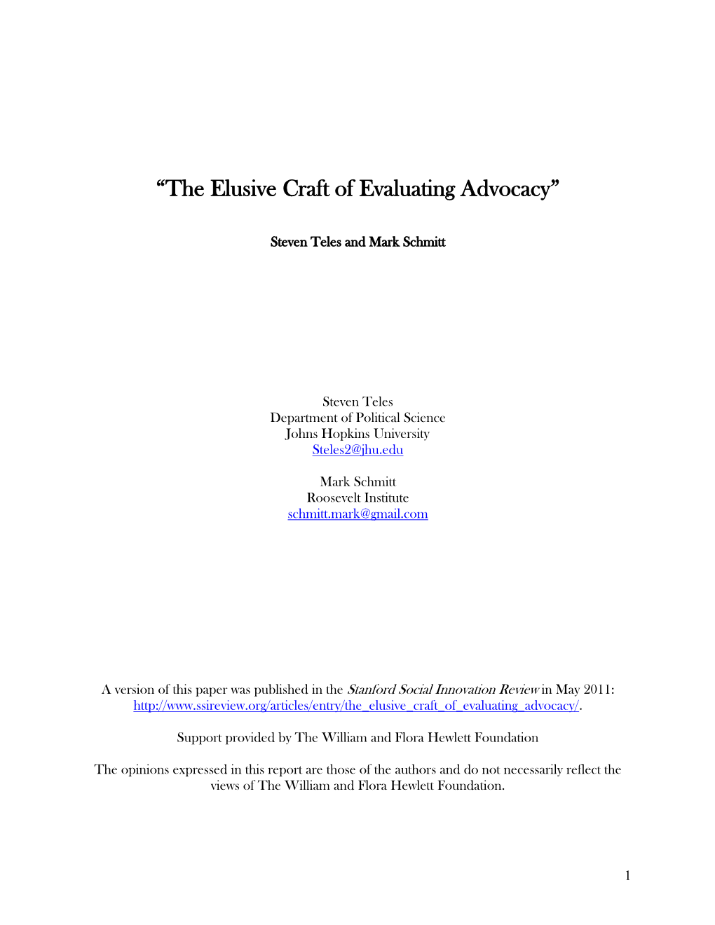 ―The Elusive Craft of Evaluating Advocacy‖