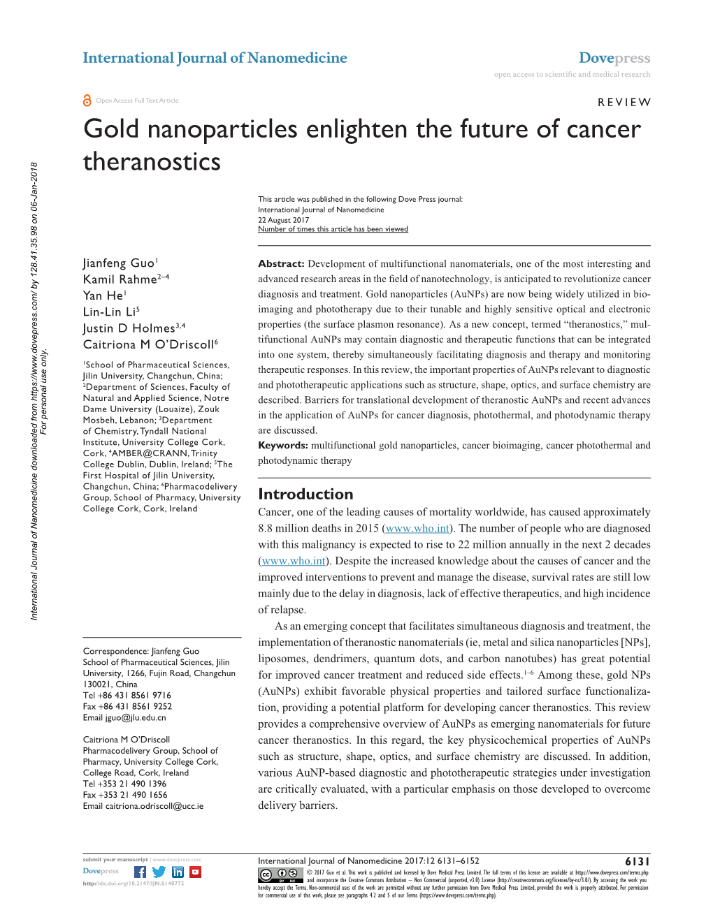 Gold Nanoparticles Enlighten the Future of Cancer Theranostics Open Access to Scientific and Medical Research DOI