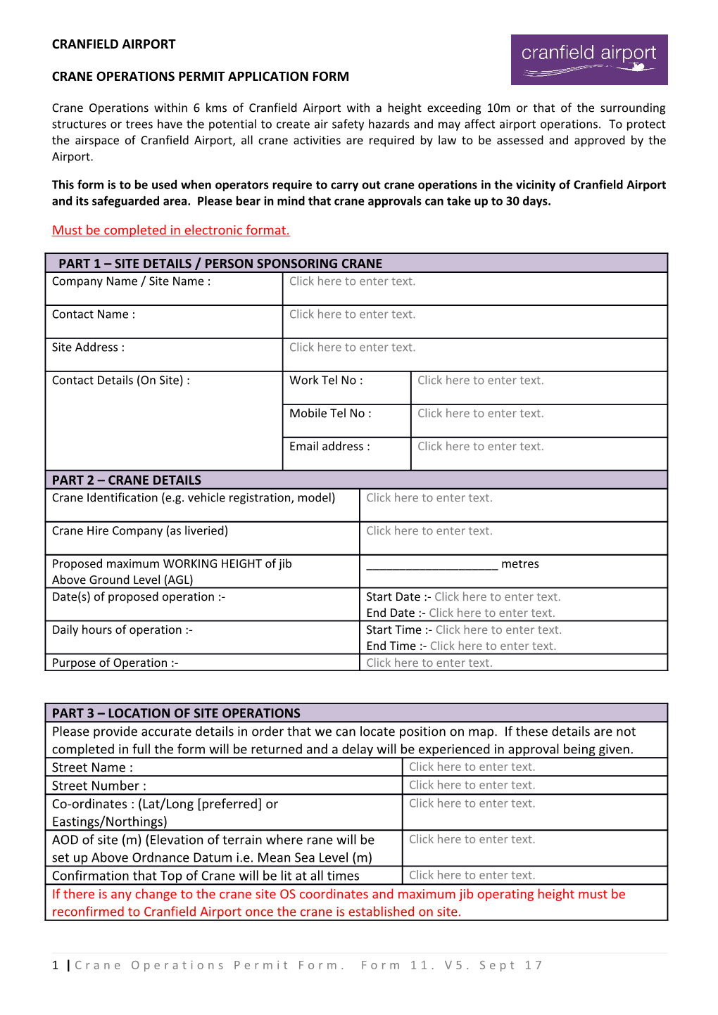 Crane Operations Permit Application Form