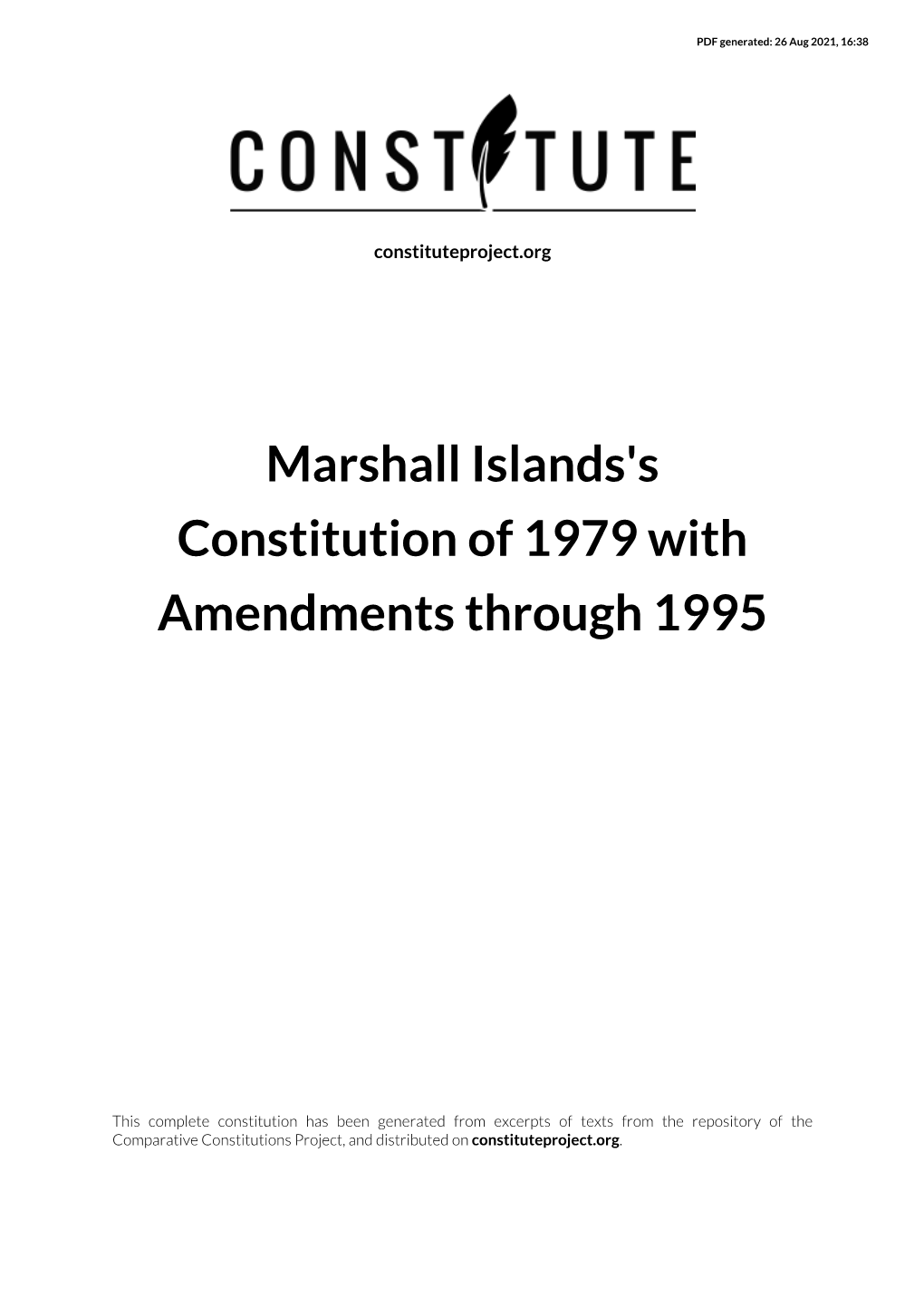 Marshall Islands's Constitution of 1979 with Amendments Through 1995