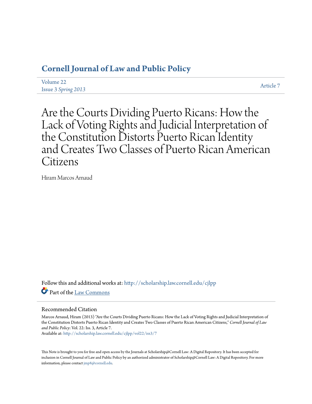 Are the Courts Dividing Puerto Ricans: How the Lack of Voting