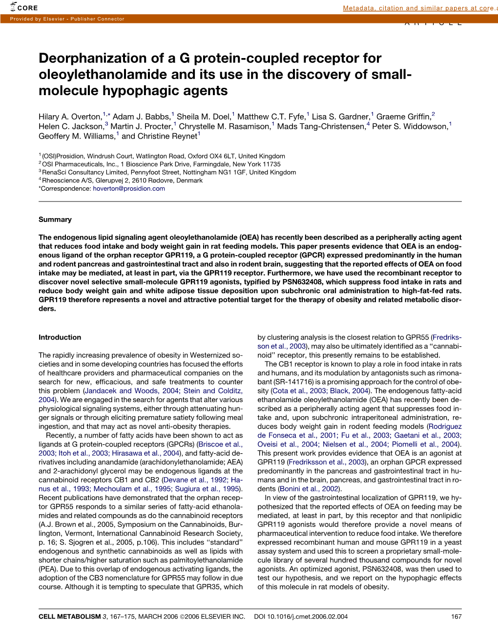 Deorphanization of a G Protein-Coupled Receptor for Oleoylethanolamide and Its Use in the Discovery of Small- Molecule Hypophagic Agents