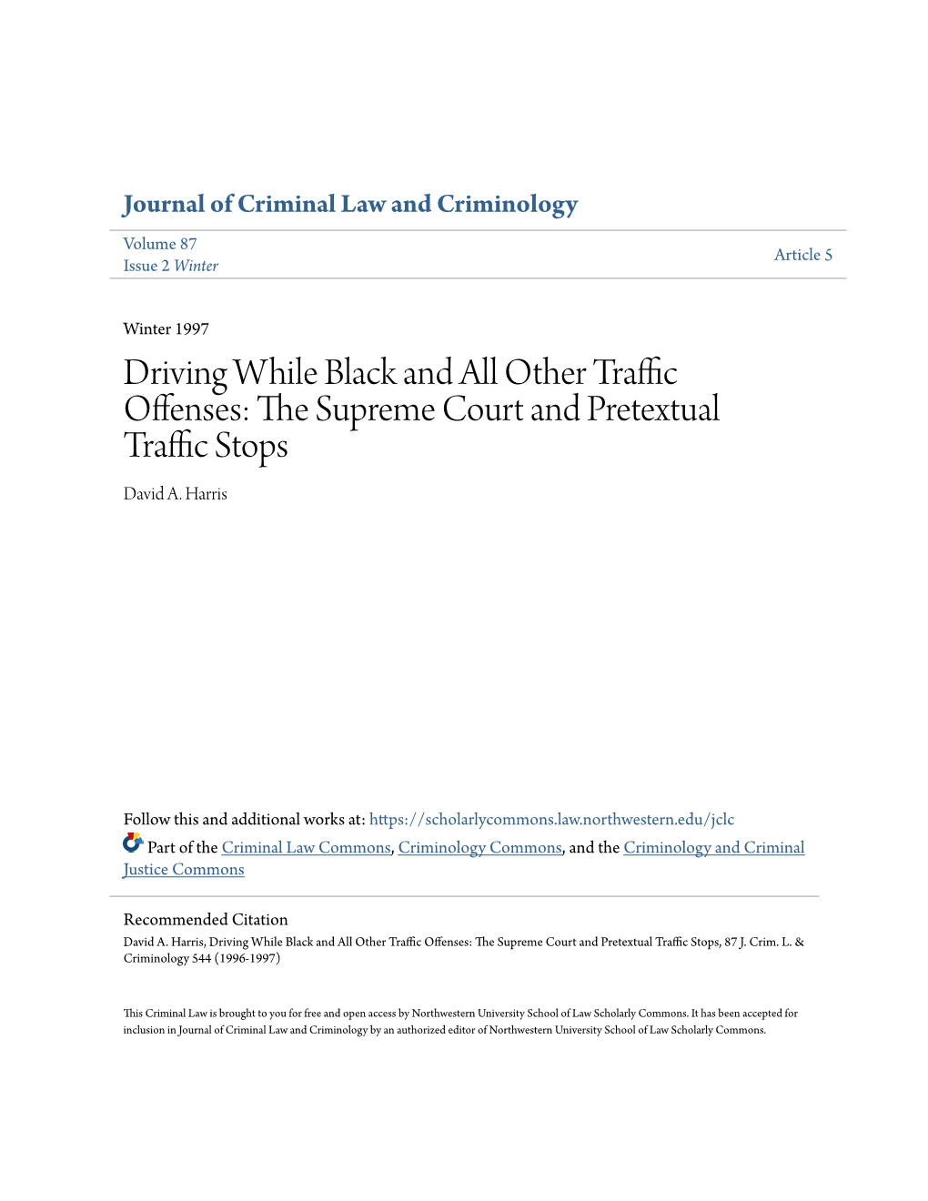 The Supreme Court and Pretextual Traffic Stops