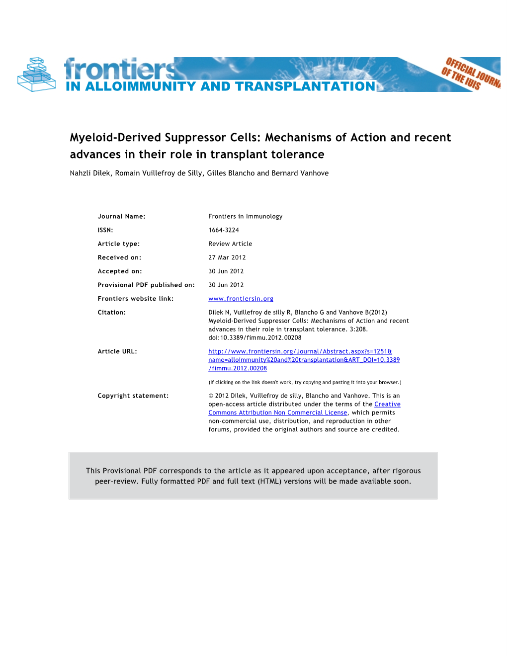 In Alloimmunity and Transplantation