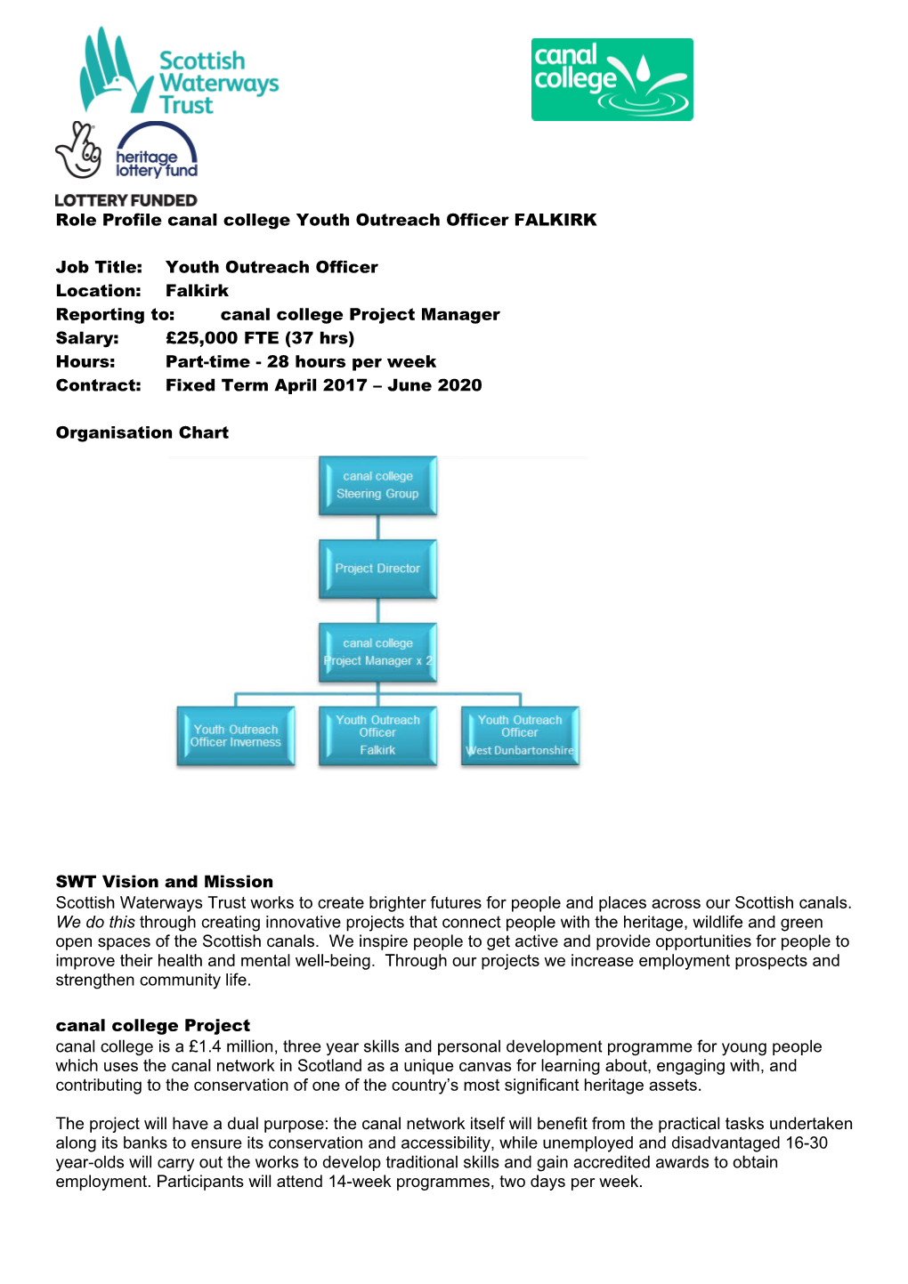 Role Profile Canal College Youth Outreach Officer FALKIRK