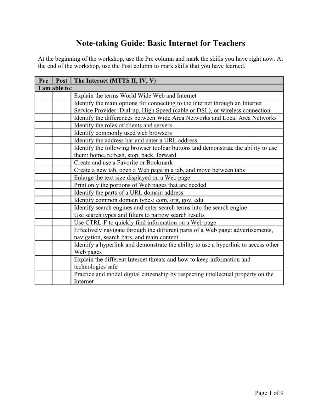 Note-Taking Guide: Basic Internet for Teachers