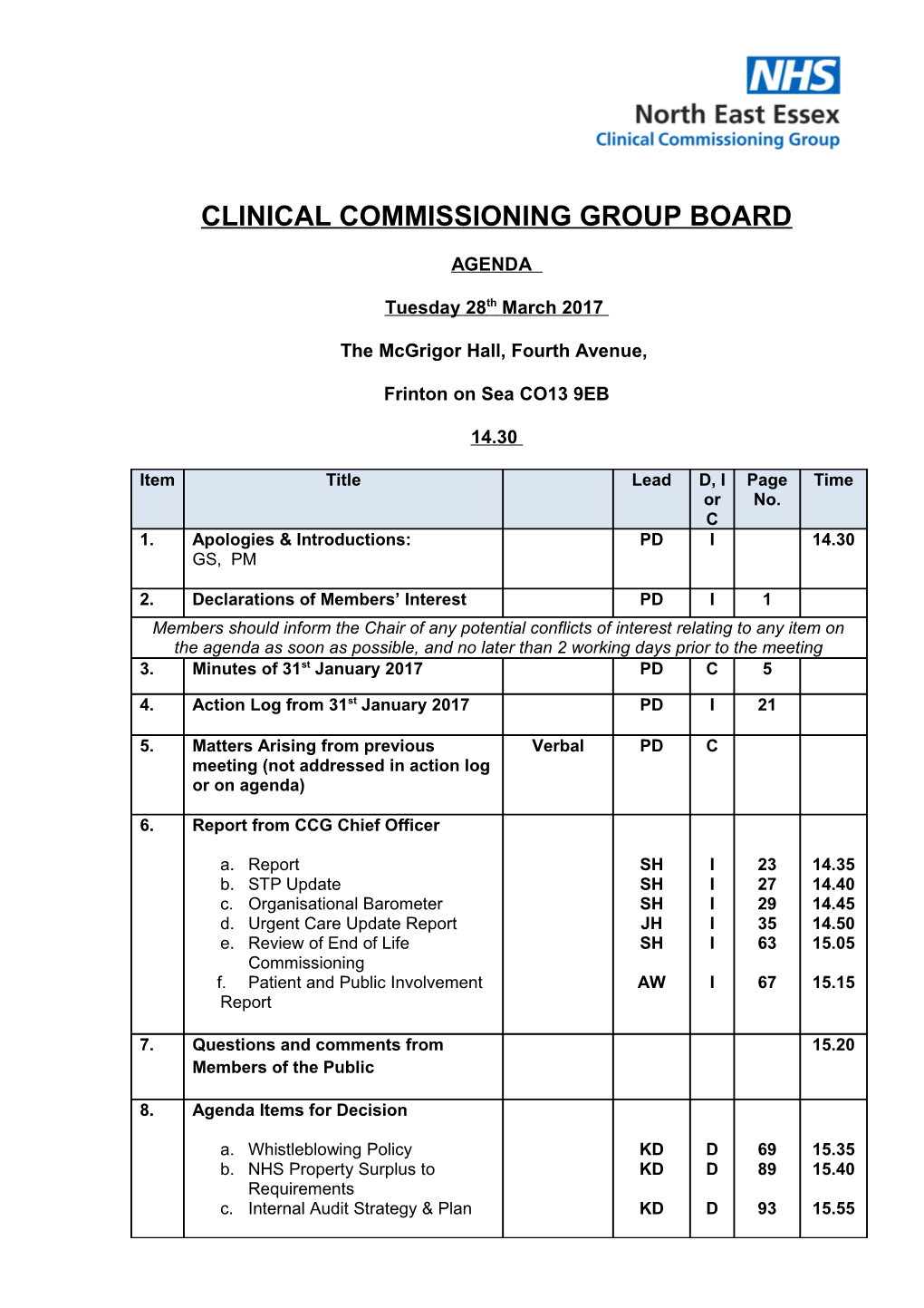 Clinical Commissioning Group Board