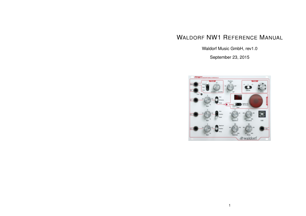 Waldorf Nw1 Reference Manual