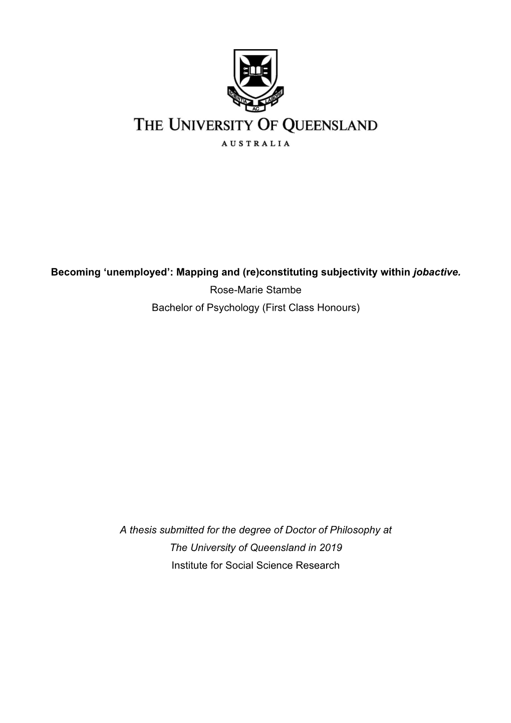 Becoming 'Unemployed': Mapping and (Re)Constituting Subjectivity Within