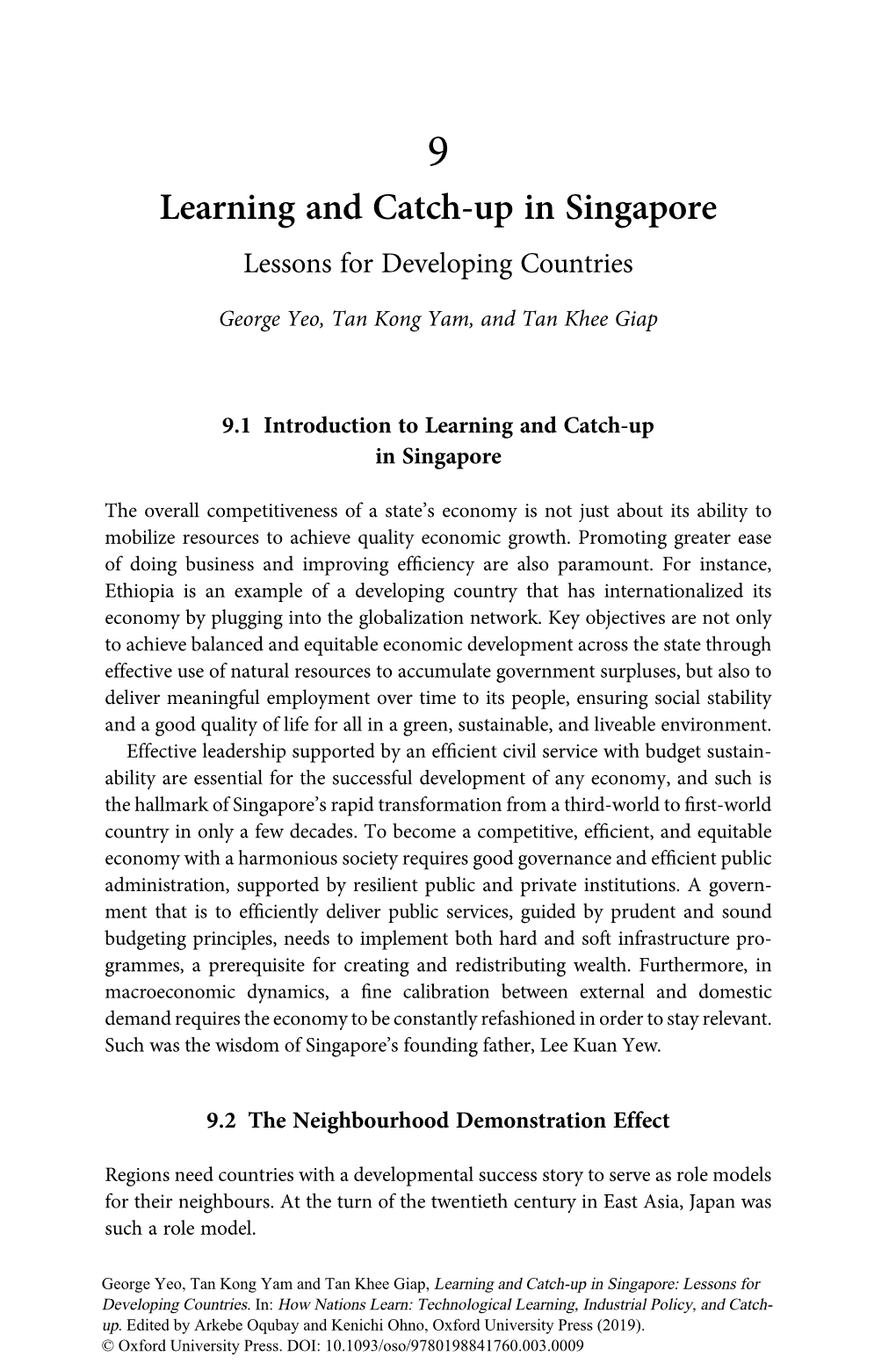 Learning and Catch-Up in Singapore Lessons for Developing Countries