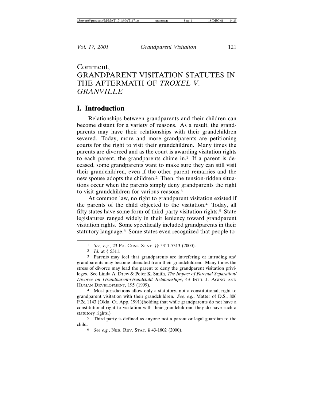 Grandparent Visitation Statutes in the Aftermath of Troxel V