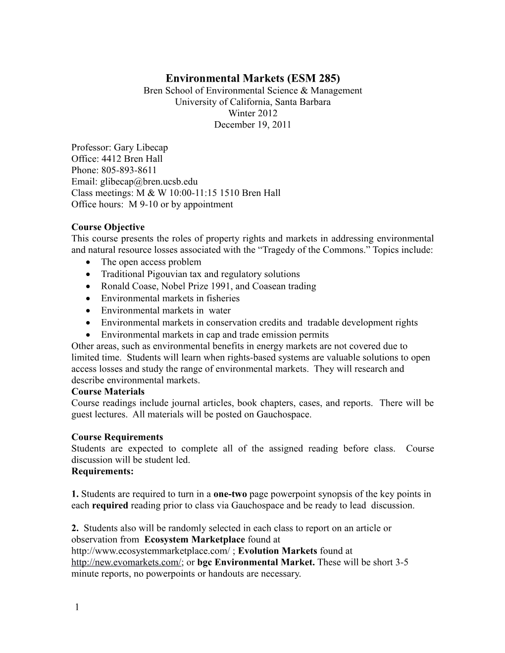 Microeconomic Principles For Environmental Management