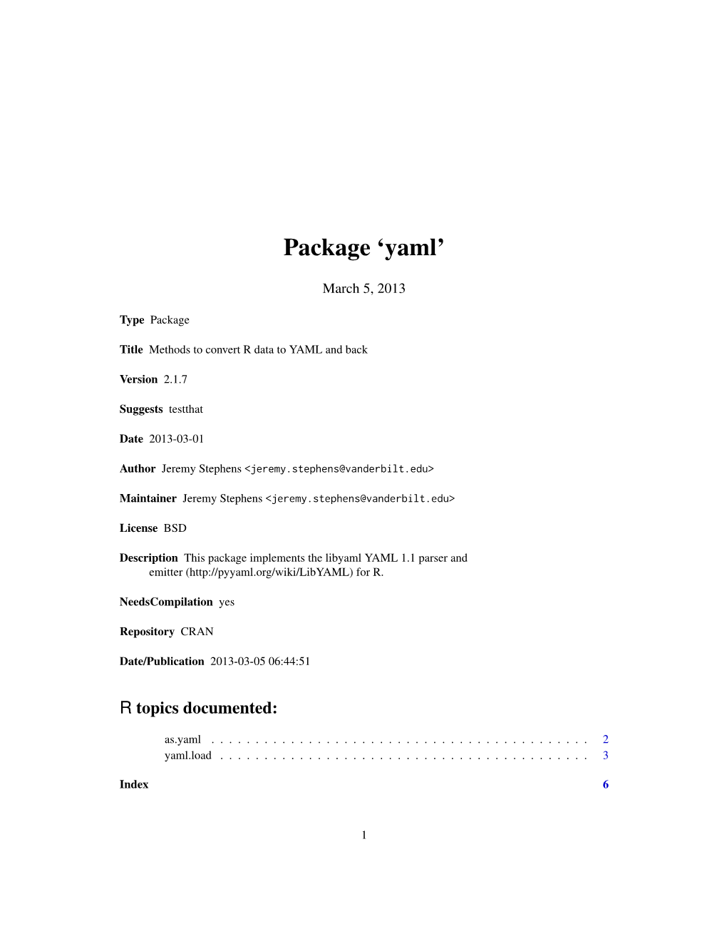 Package 'Yaml'