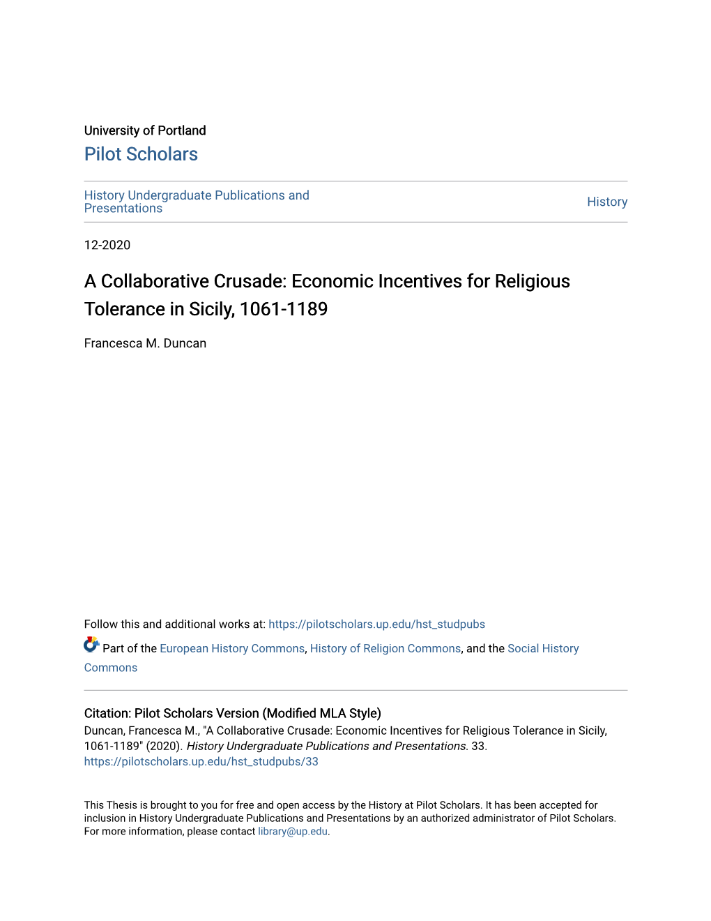 Economic Incentives for Religious Tolerance in Sicily, 1061-1189