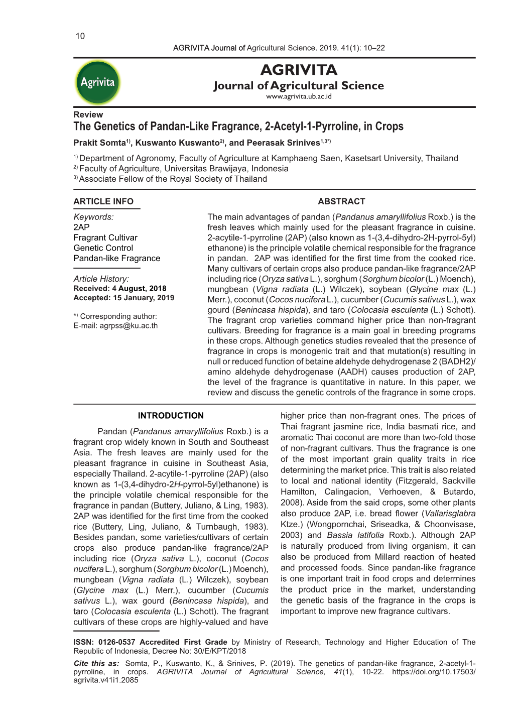 AGRIVITAGRIVITAA Journal of Agricultural Science