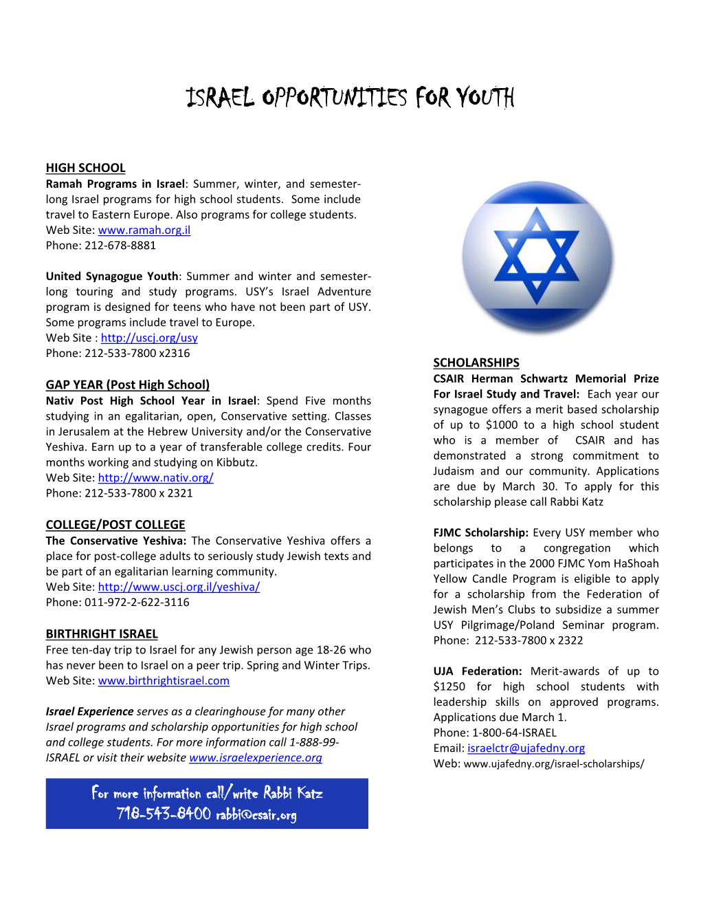 Israel Opportunities for Youth