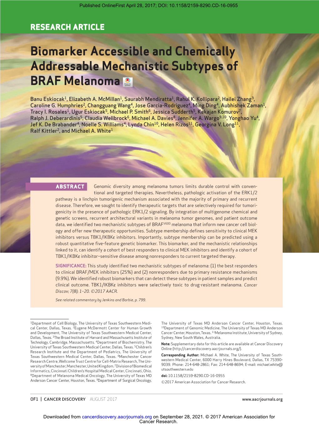 Biomarker Accessible and Chemically Addressable Mechanistic Subtypes of BRAF Melanoma