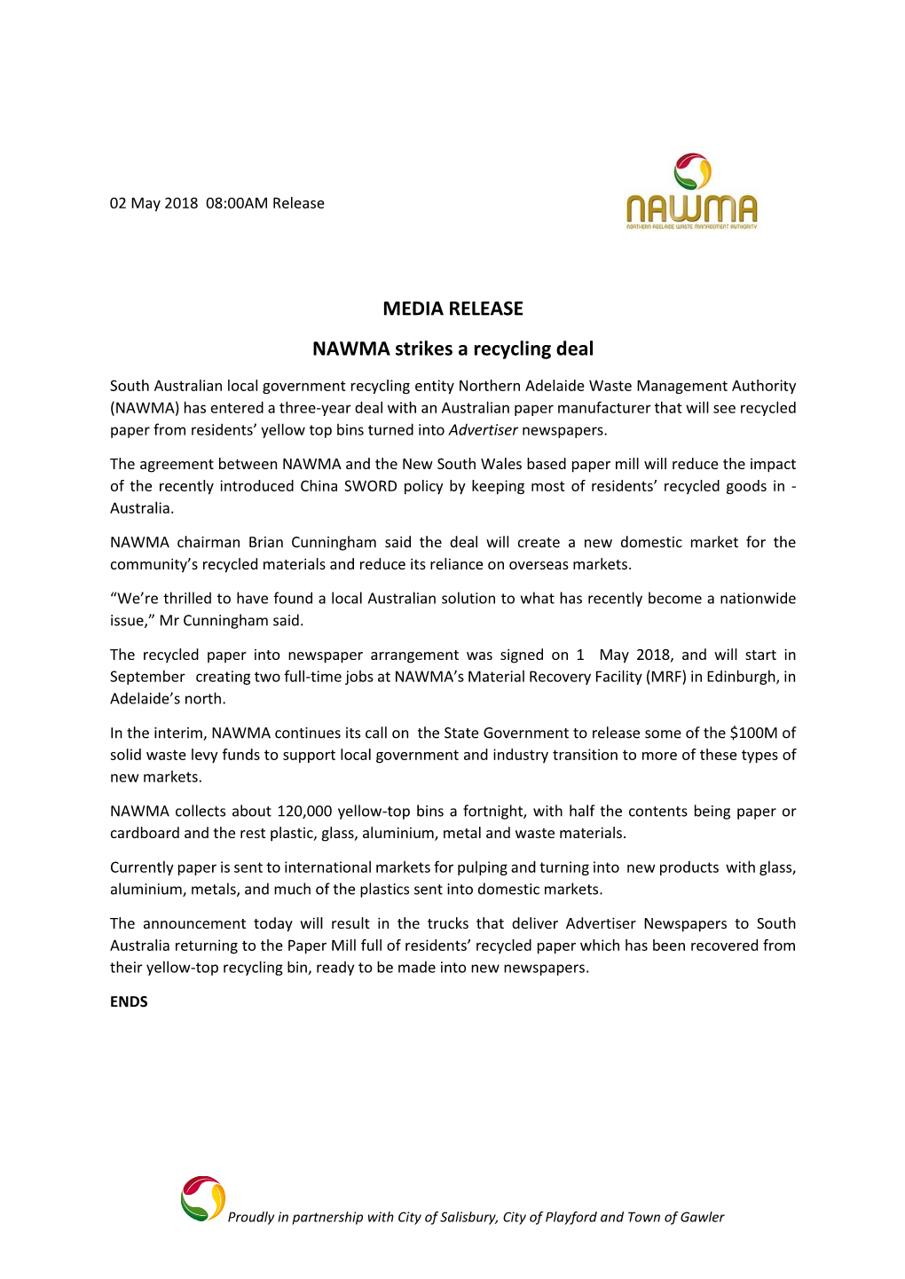 NAWMA Media Release