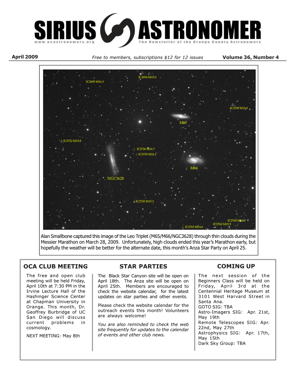 Oca Club Meeting Star Parties Coming Up