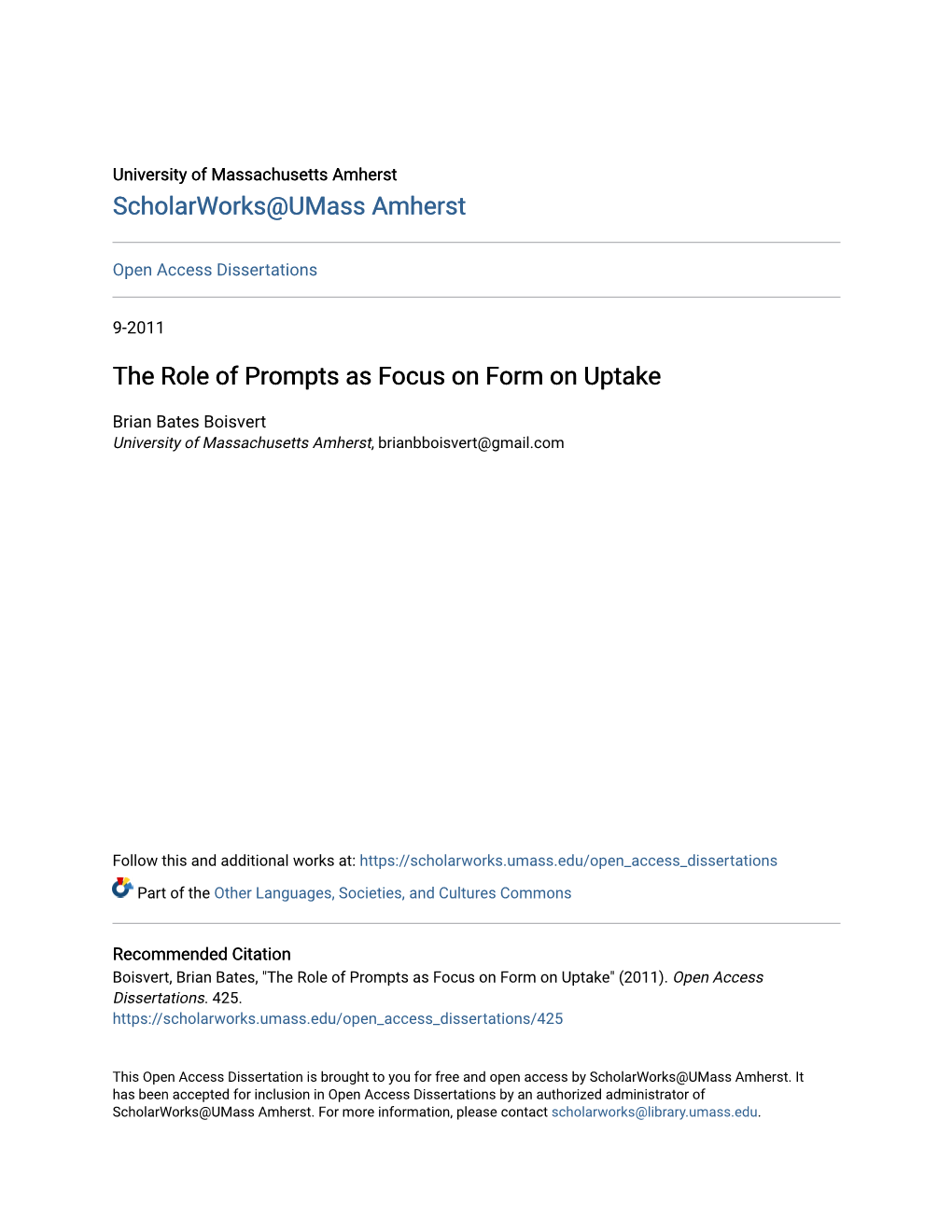 The Role of Prompts As Focus on Form on Uptake