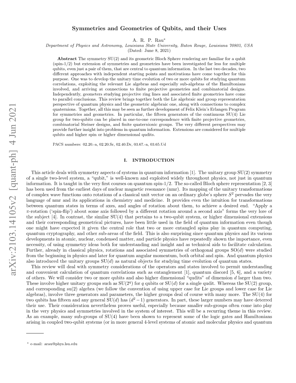 Arxiv:2103.14105V2 [Quant-Ph] 4 Jun 2021 of Others