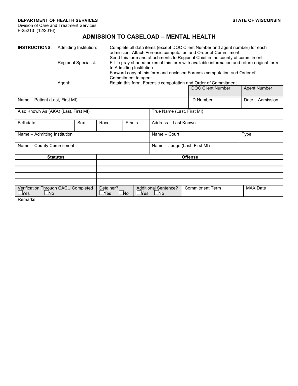 Admission to Caseload - Mental Health