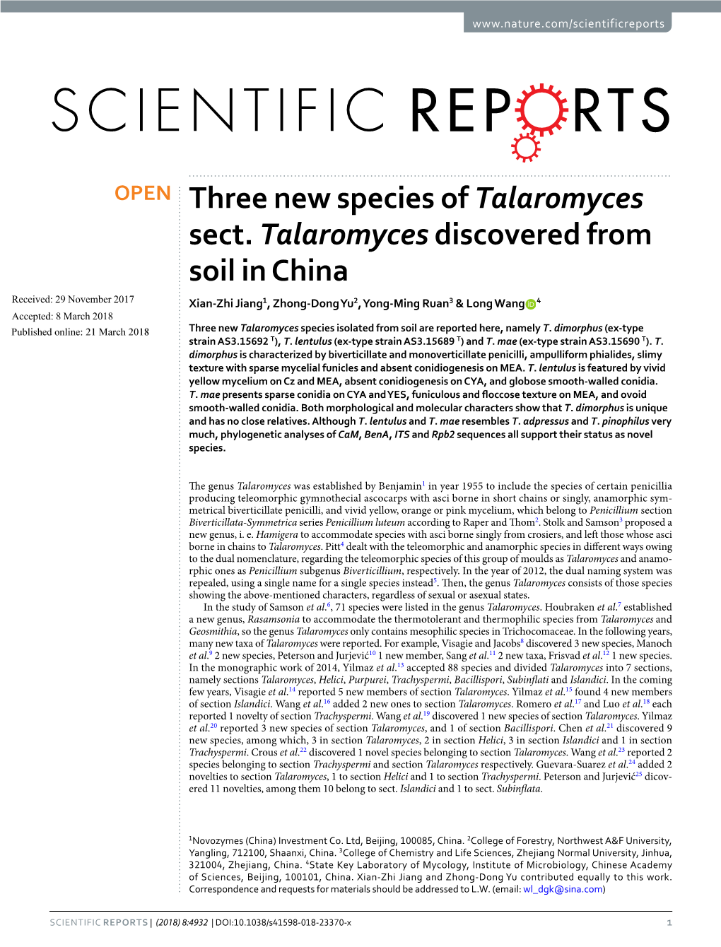 Three New Species of Talaromyces Sect. Talaromycesdiscovered From