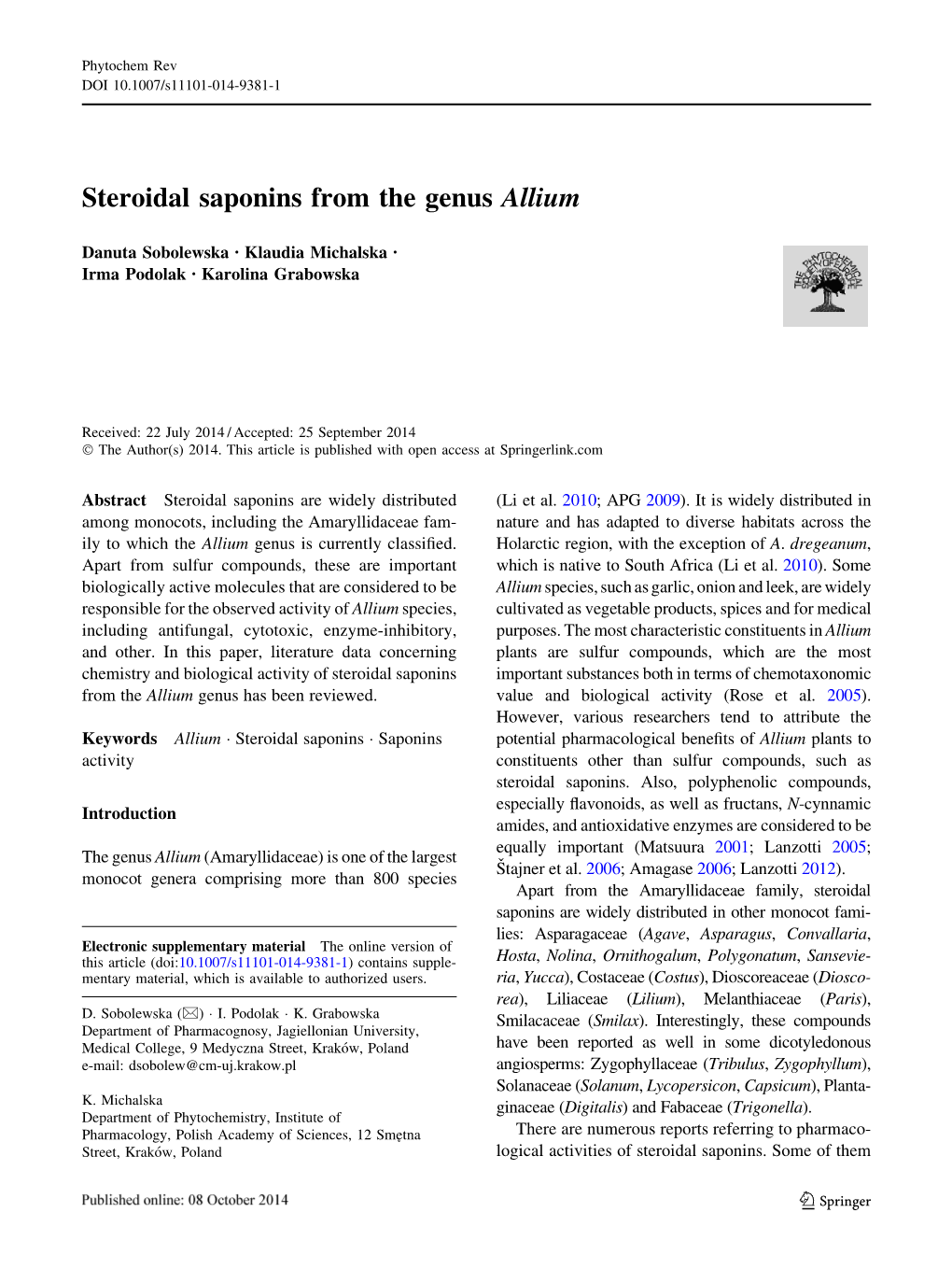 Steroidal Saponins from the Genus Allium