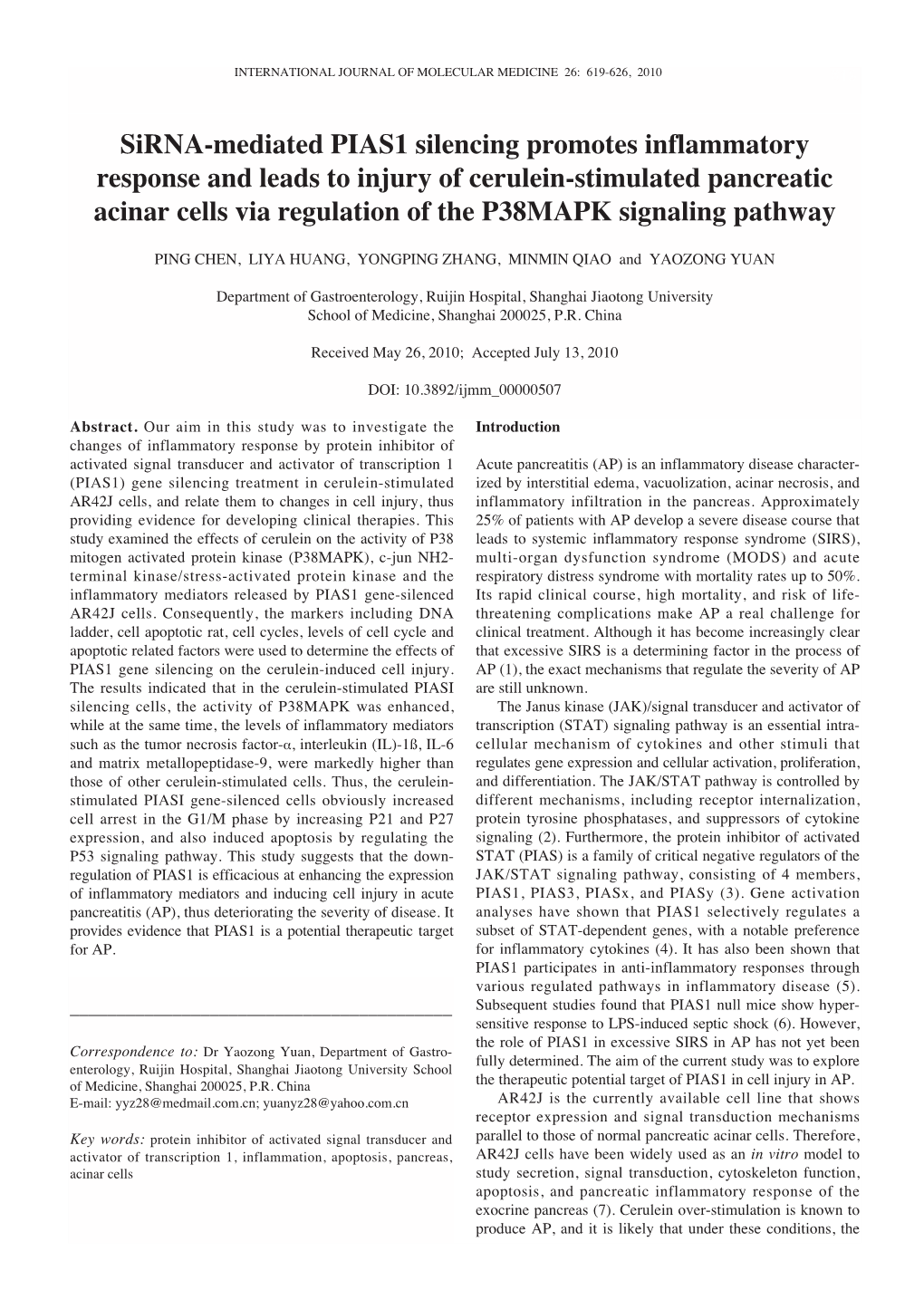 Sirna-Mediated PIAS1 Silencing Promotes Inflammatory Response