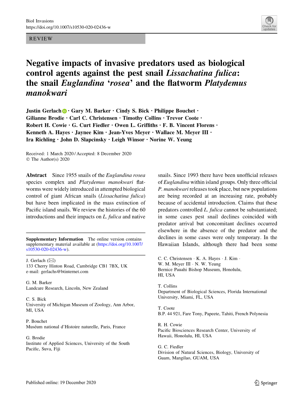 Negative Impacts of Invasive Predators Used As Biological Control