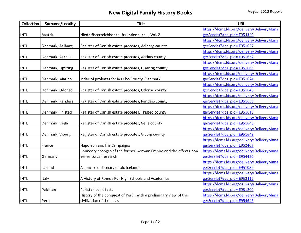 New Digital Family History Books August 2012 Report