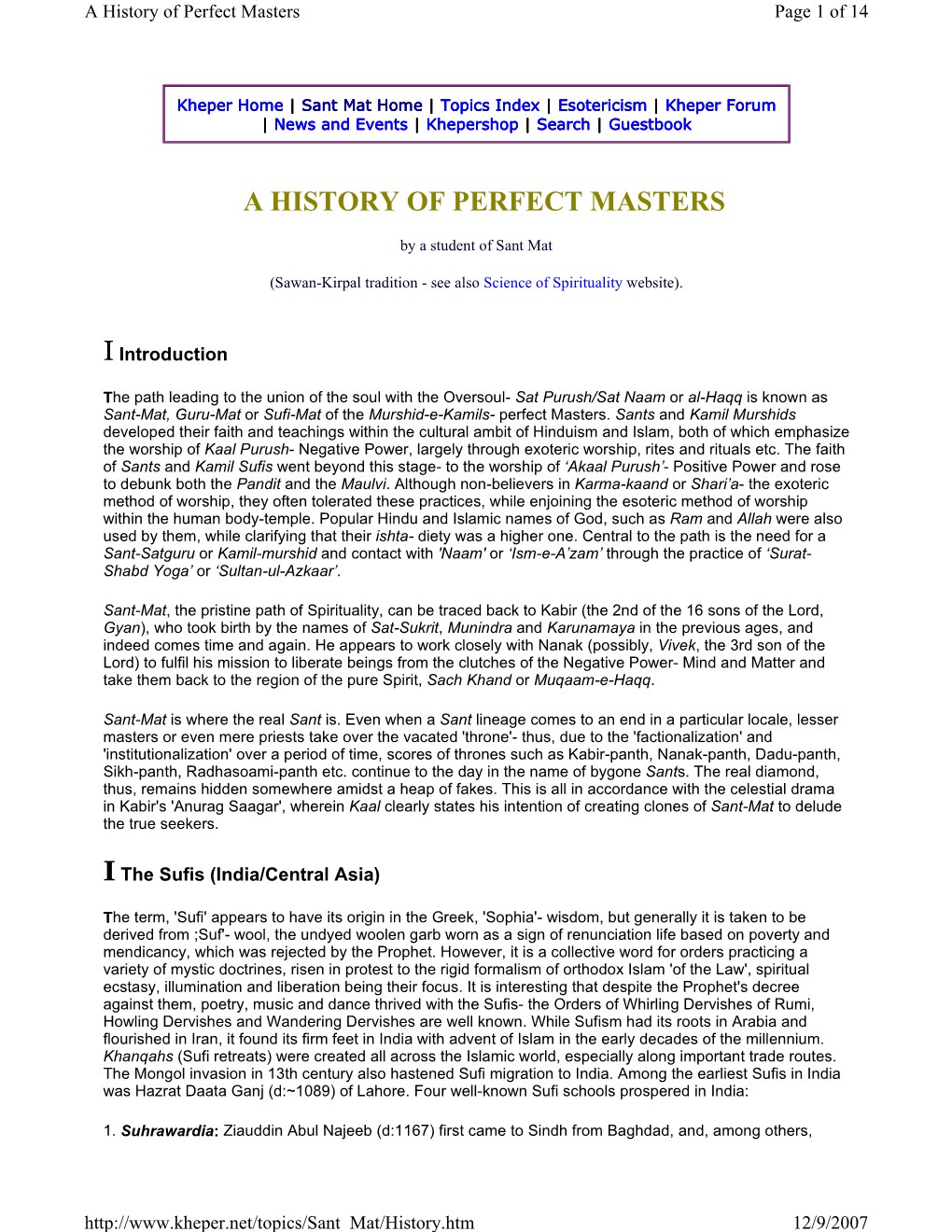 A History of Perfect Masters Page 1 of 14