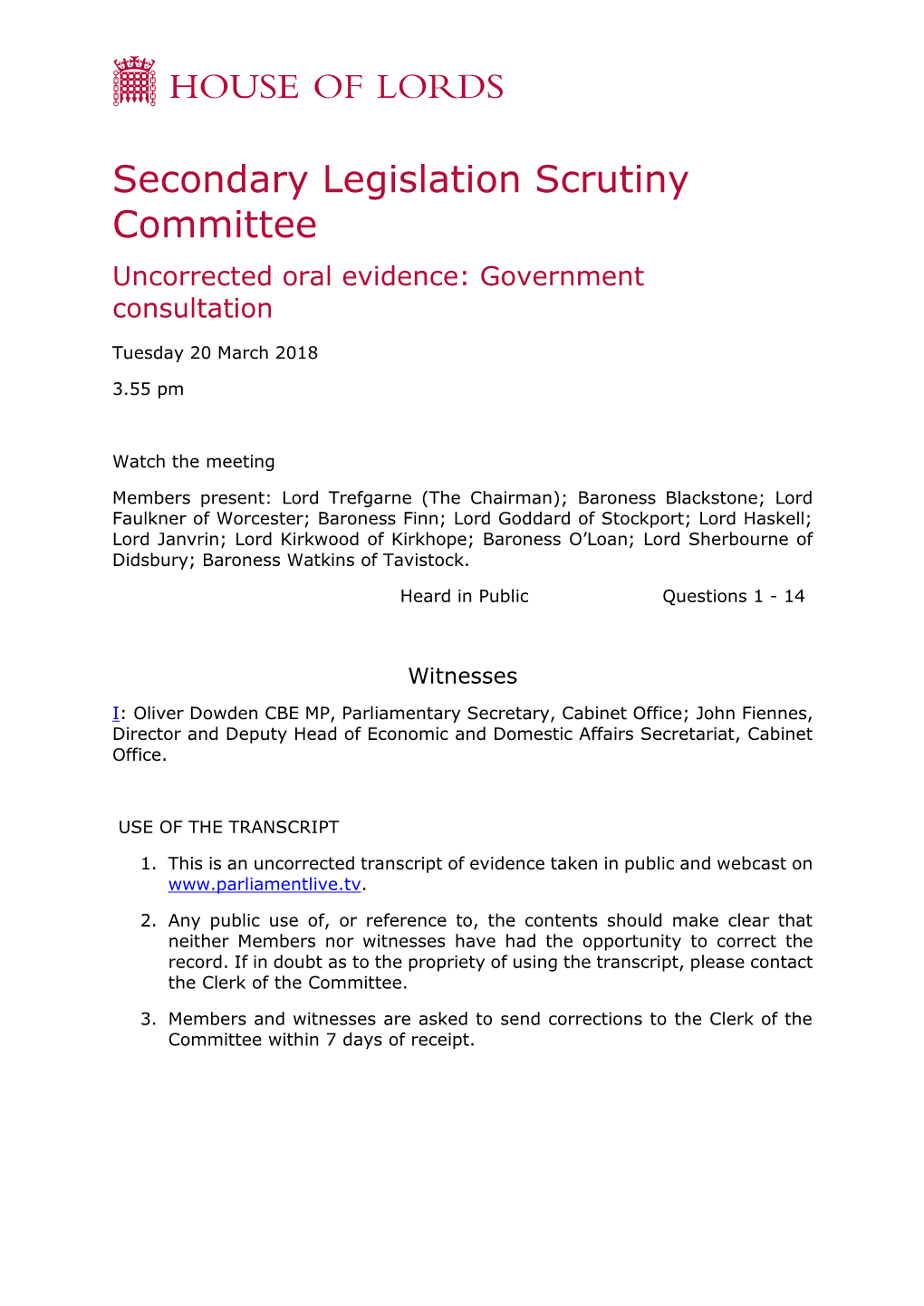 Secondary Legislation Scrutiny Committee Uncorrected Oral Evidence: Government Consultation