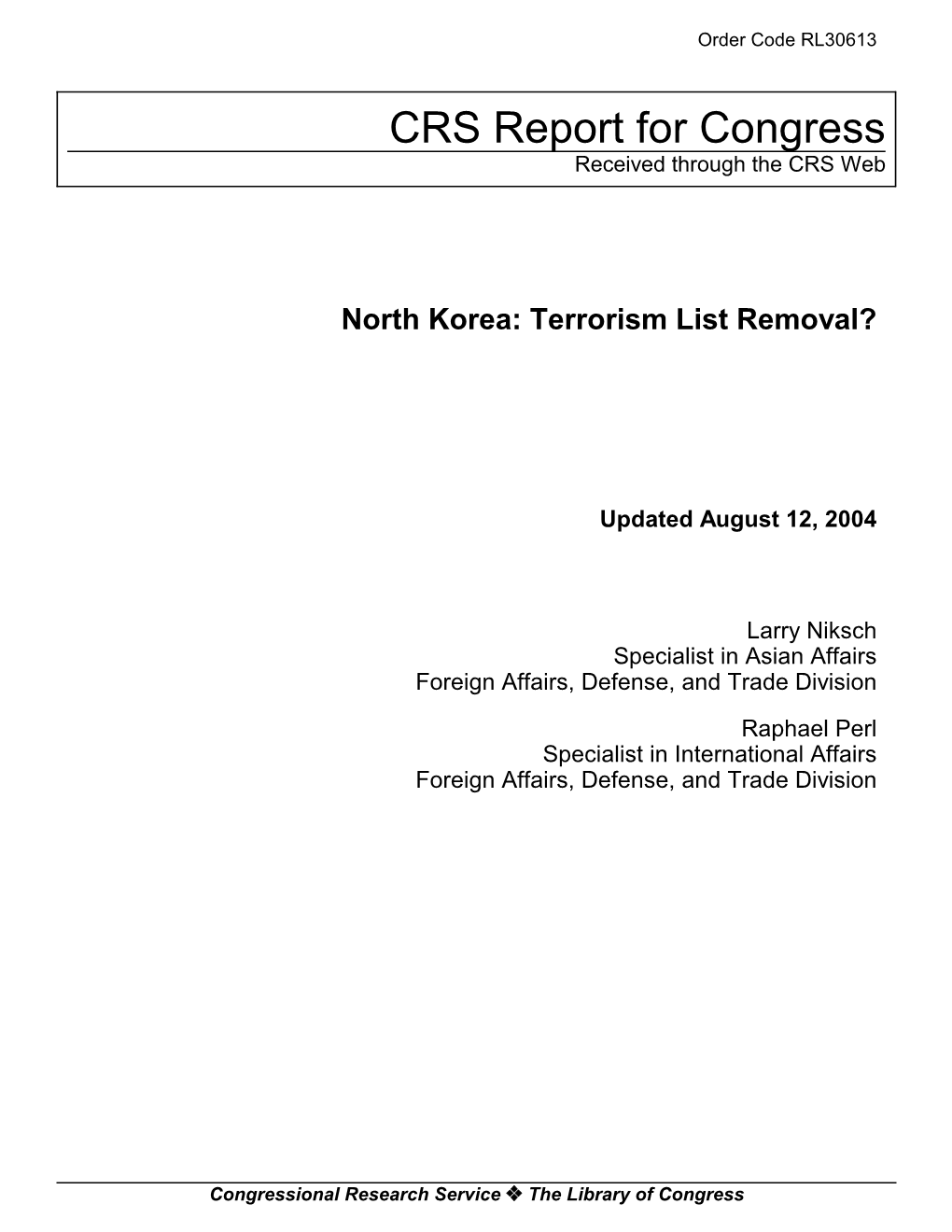 North Korea: Terrorism List Removal?