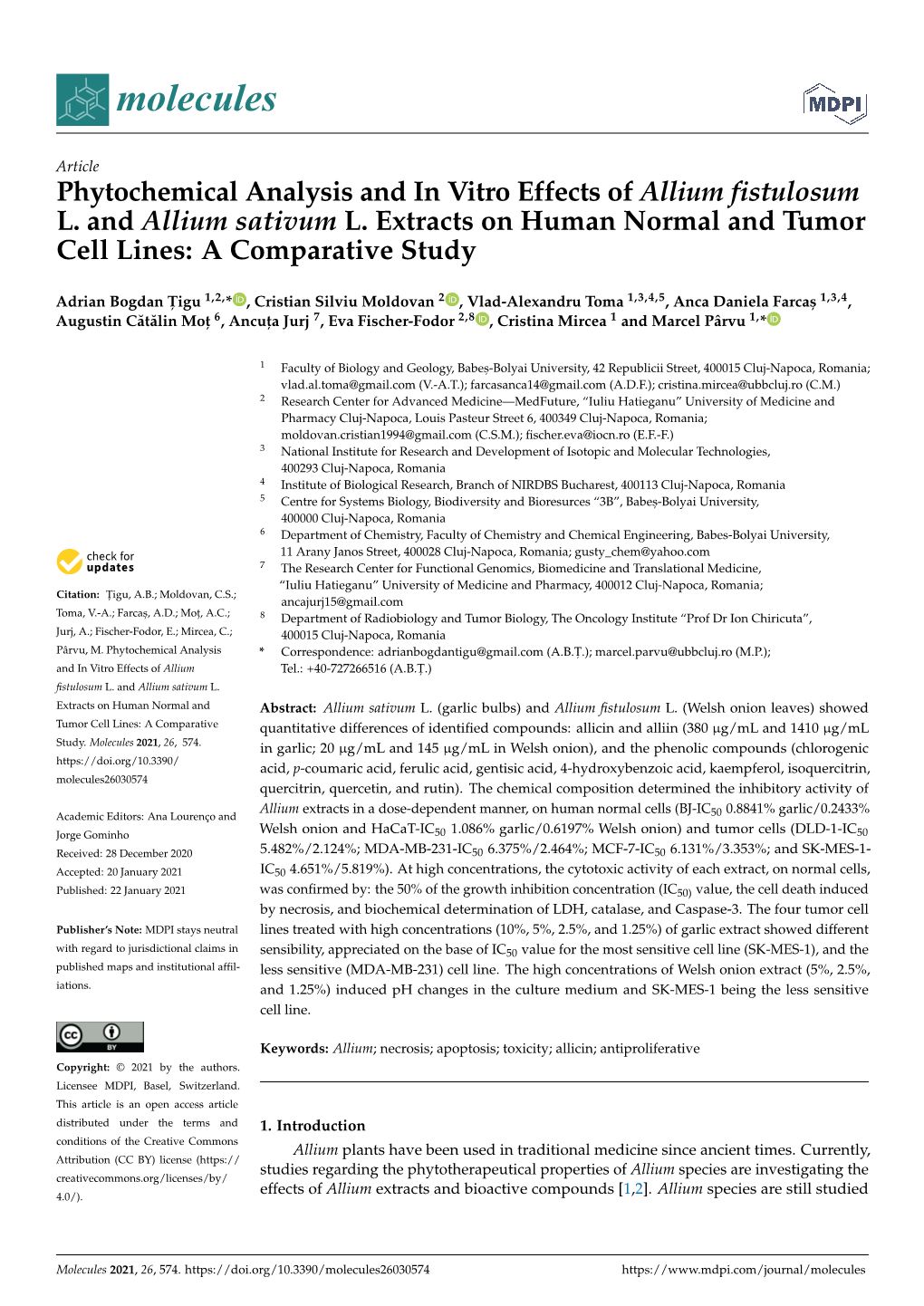 Phytochemical Analysis and in Vitro Effects of Allium Fistulosum L. and Allium Sativum L
